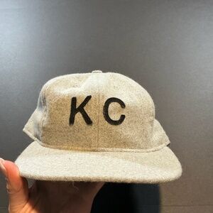 Sandlot KC Wool Baseball Cap Gray Leather Strap Hat Made in USA